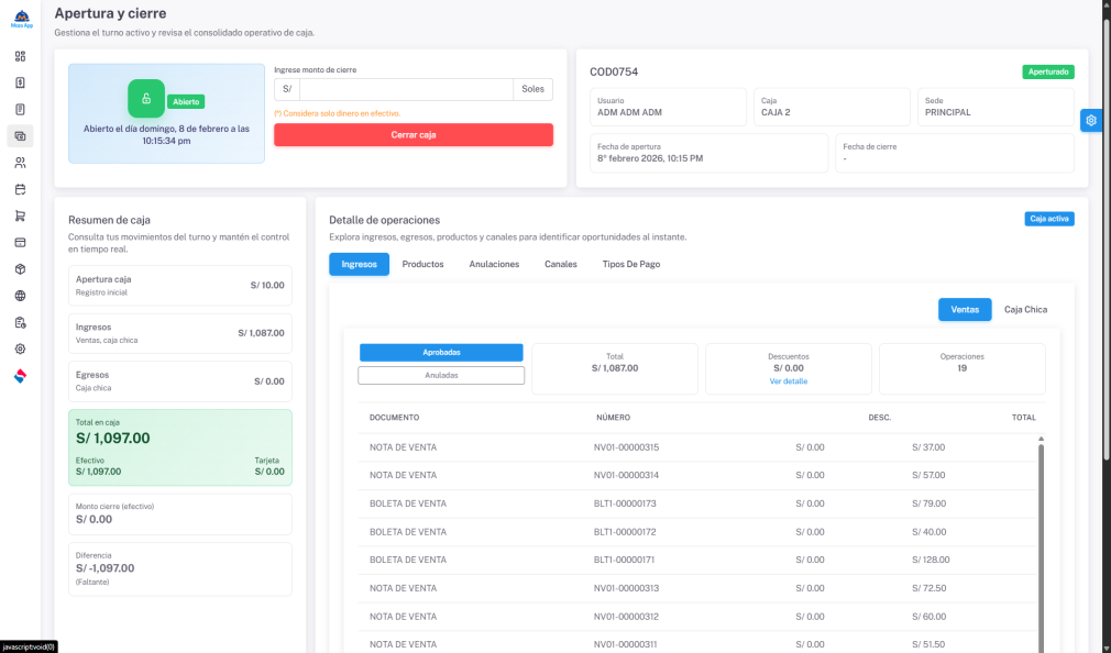 Control de caja y punto de venta